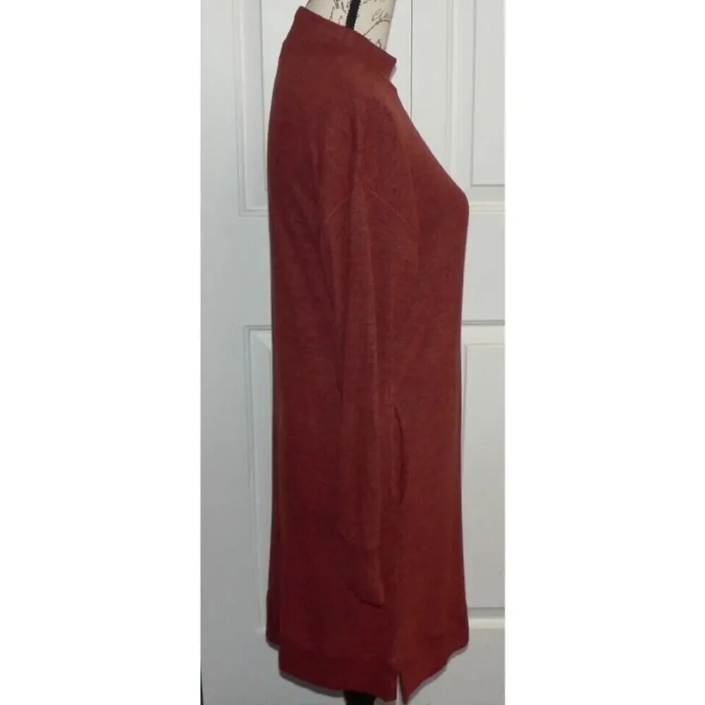 Socialite Women's Mock Neck Drop Shoulder Soft Knit Pocket Dress In Ginger Large - Picture 4 of 6